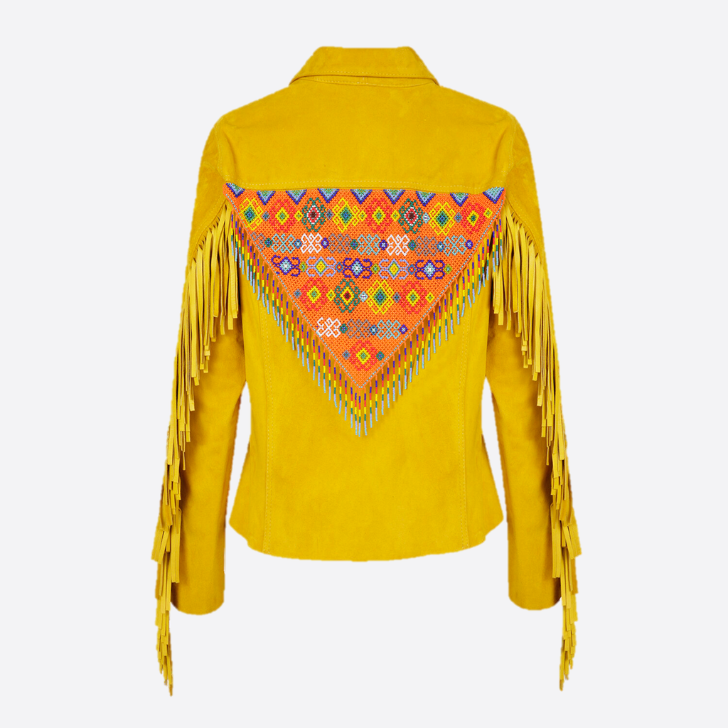 SHORT JACKET WITH EMBERA EMBROIDERY AND SHAKIRA FRINGES