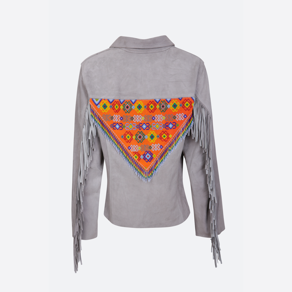 SHORT JACKET WITH EMBERA EMBROIDERY AND SHAKIRA FRINGES