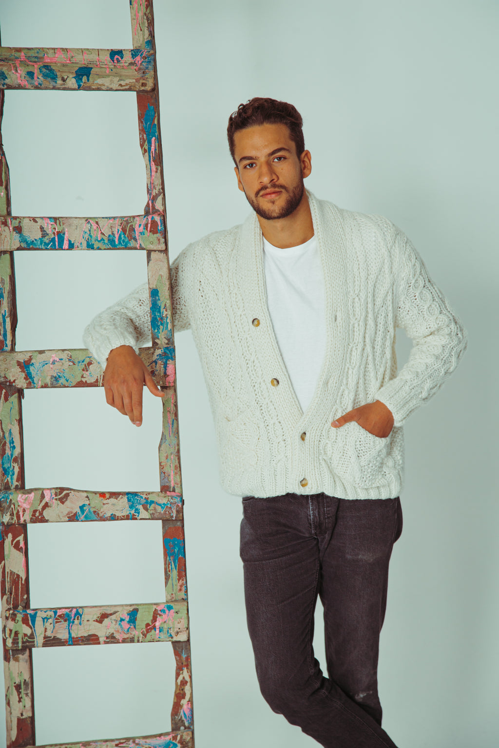 MATEO V-NECK BRAIDED KNIT SWEATER