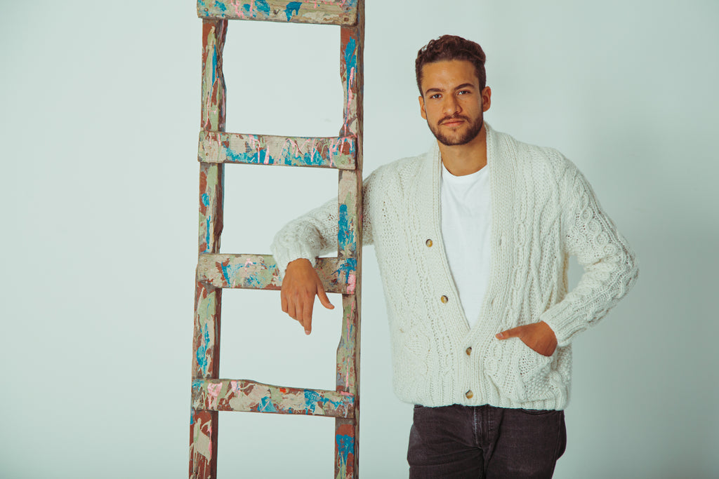 MATEO V-NECK BRAIDED KNIT SWEATER