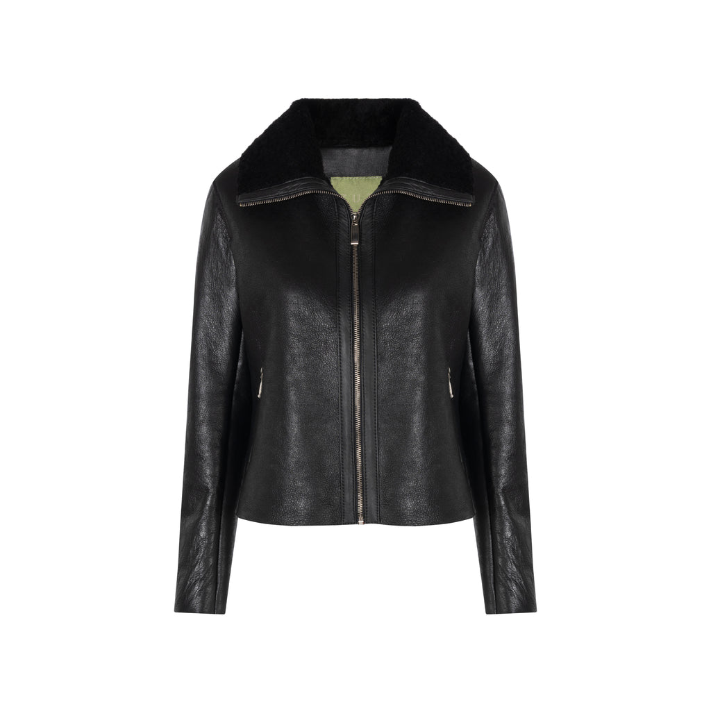 CHAQUETA DE PIEL DE OVEJA CON CREMALLERA CUADRADA MARIA ANDREA