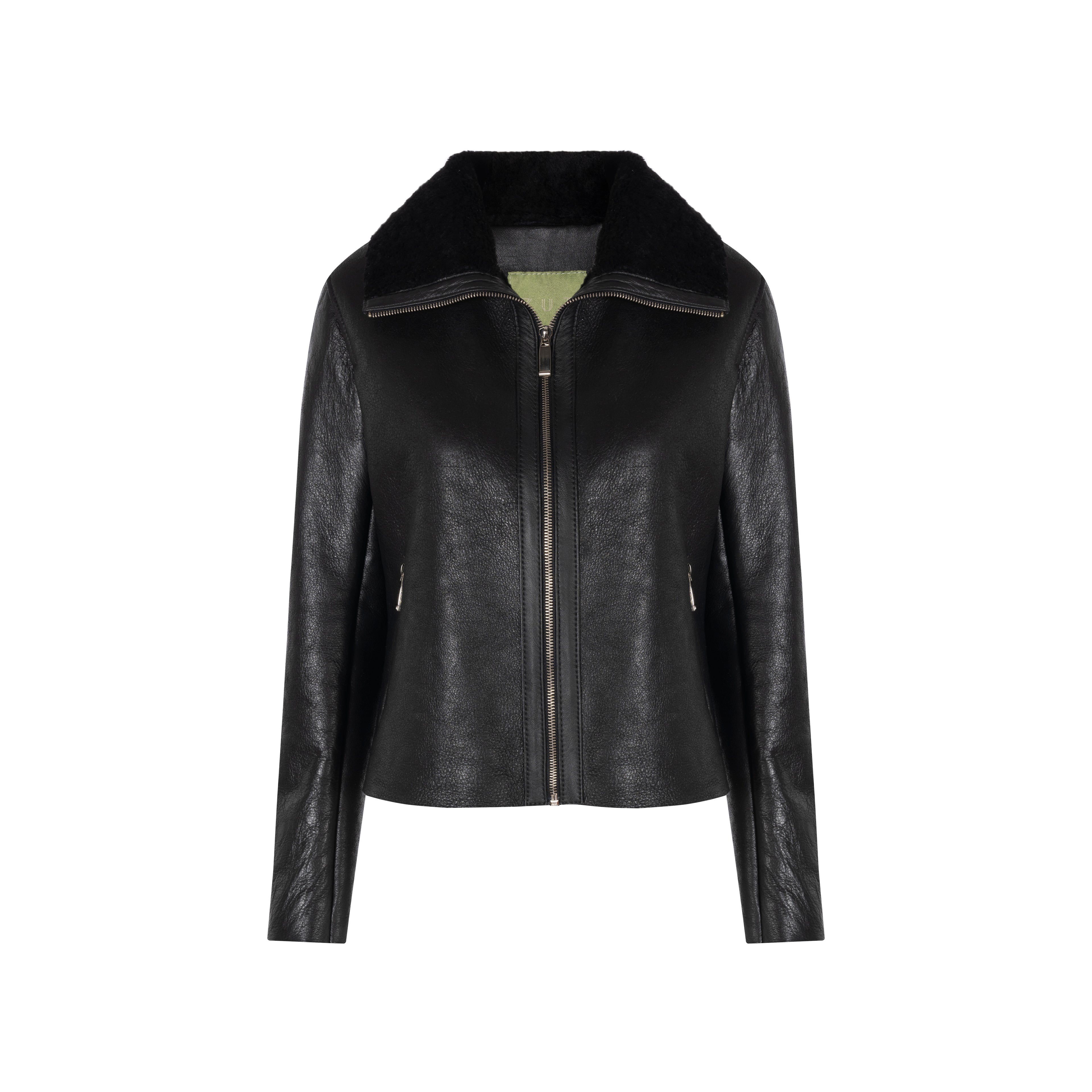 CHAQUETA DE PIEL DE OVEJA CON CREMALLERA CUADRADA MARIA ANDREA