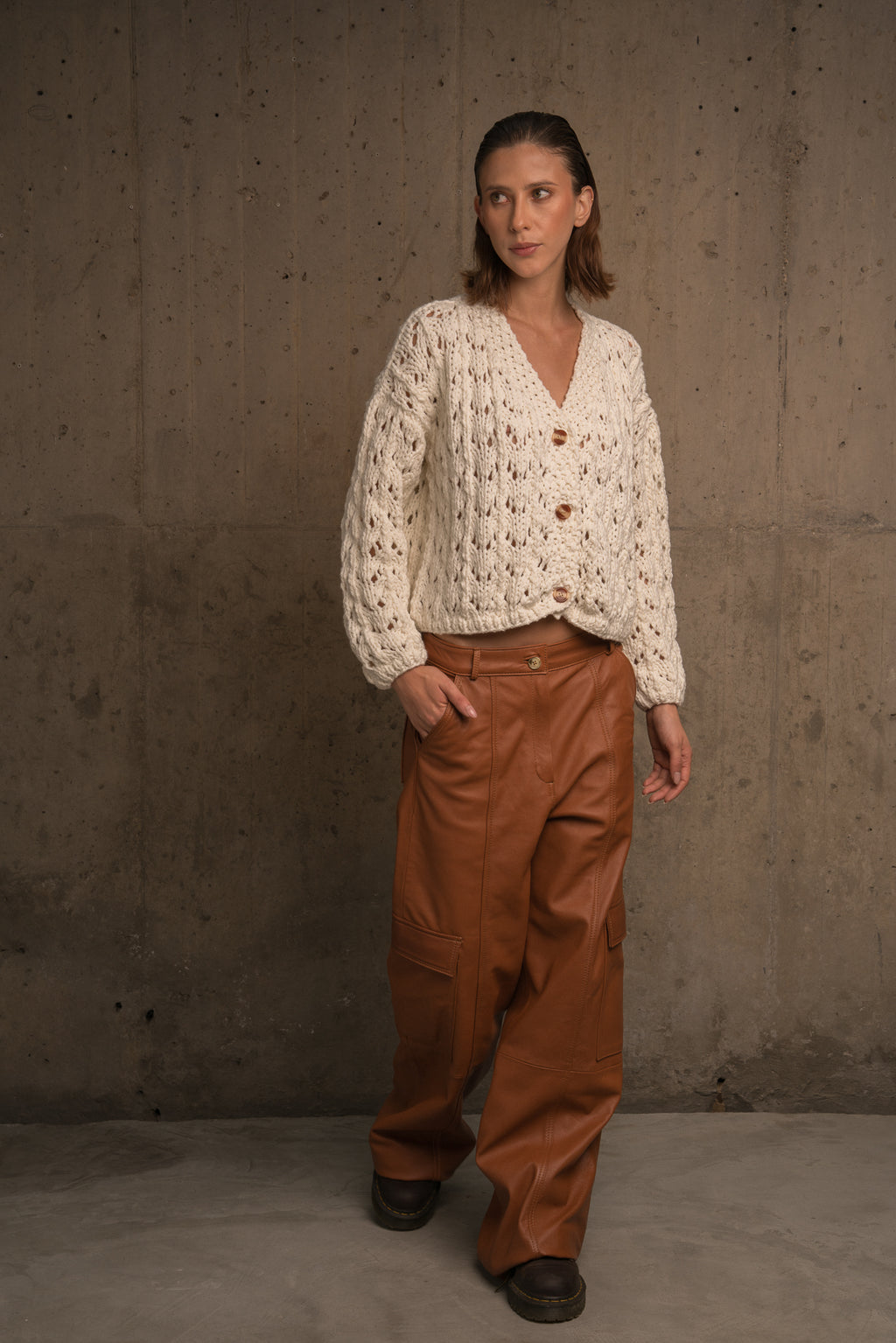 OPEN PIPE MESH FABRIC SWEATER