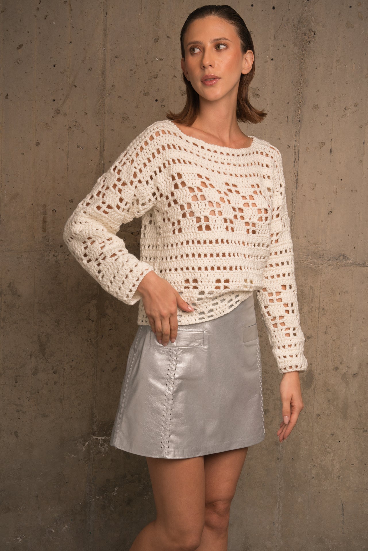 MARGARA CROCHET MESH SWEATER