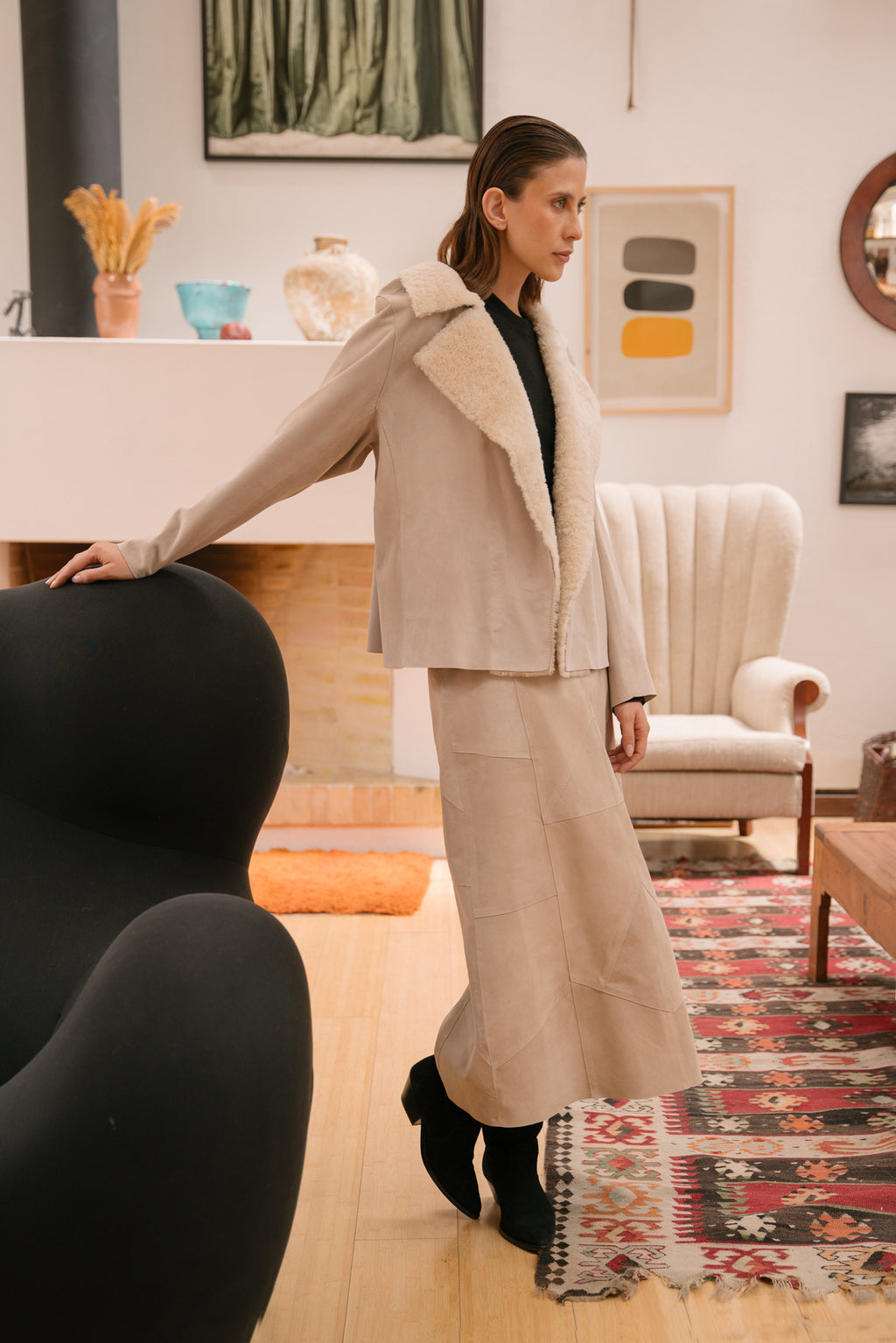 CHAQUETA DE SOLAPA DE PIEL DE OVEJA CON BOLSILLOS MARTHA