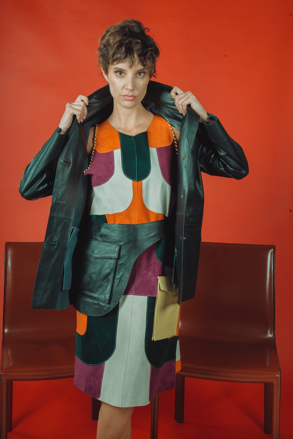 VIOLET PATCHWORK DRESS WITH CARGO POCKETS